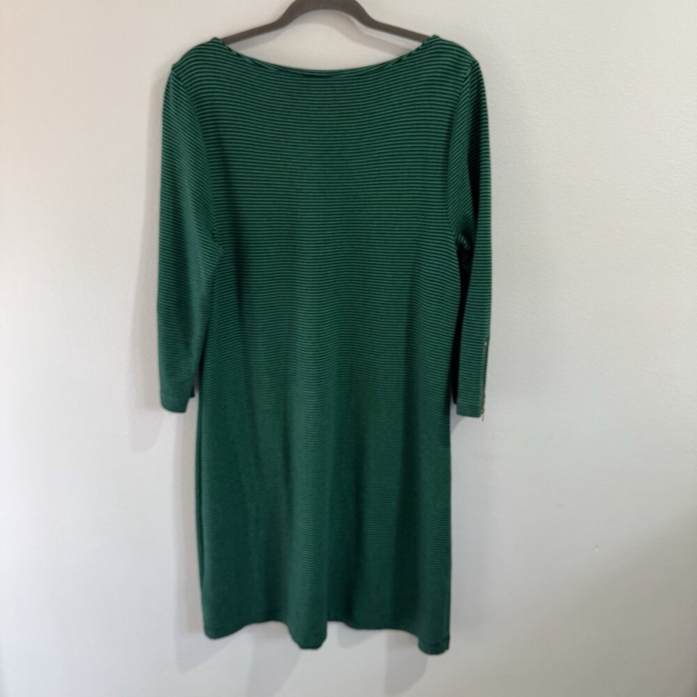 Talbots Shirt Dress XL Striped Green Blue Nautical Zipper Boatneck Cotton Beach - Picture 5 of 8